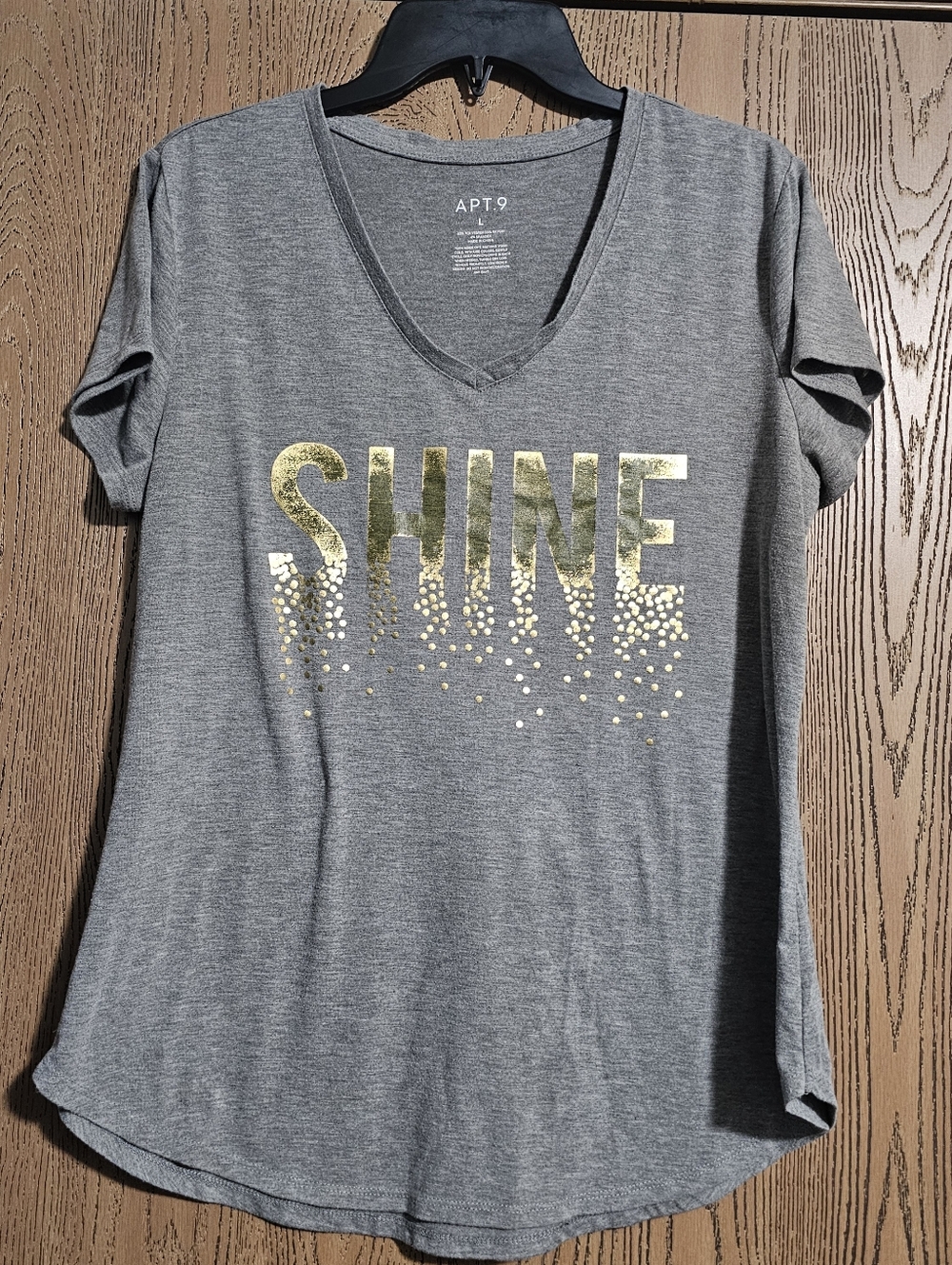 Apt. 9 Gray V-Neck Tee with Gold 'SHINE' Foil Graphic
